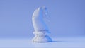 Game concept. White marble chess knight on a blue background. 3d illustration