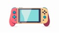 Game console with joycon controller. Attached screen for playing video games. Joycon accessory attached to display. Flat Royalty Free Stock Photo