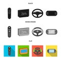 Game console and joystick black, flat, monochrome icons in set collection for design.Game Gadgets vector symbol stock