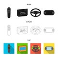 Game console and joystick black,flat,outline icons in set collection for design.Game Gadgets vector symbol stock web