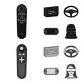 Game console and joystick black,monochrome icons in set collection for design.Game Gadgets vector symbol stock web