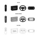 Game console and joystick black,monochrome,outline icons in set collection for design.Game Gadgets vector symbol stock