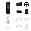 Game console and joystick black,outline icons in set collection for design.Game Gadgets vector symbol stock web