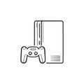 Game console with joystick hand drawn outline doodle icon.