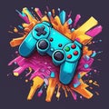 game controller with colorful controller and video game console. vector game controller with colorful controller and video game Royalty Free Stock Photo