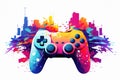 Game Controller with Colorful Spash Paint Background Created with Generative AI Technology