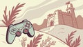 Game Controller by Distant Castle on Hill, vector design Generative AI Royalty Free Stock Photo