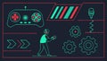 Game controller and icons, gaming interface, and interactive play vector design Generative AI