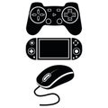 game controller joystick and computer mouse, isolated vector illustration icon stencil