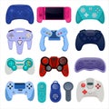 Game controllers and joysticks for game console or computer isolated on white background.