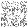 Game craps vector outline set icon. Vector illustration dice on white background. Isolated outline set icon game craps. Royalty Free Stock Photo