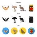 A game of cricket, an emu ostrich, a kangaroo, a popular food.Australia set collection icons in cartoon,black,flat style Royalty Free Stock Photo