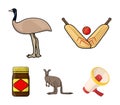 A game of cricket, an emu ostrich, a kangaroo, a popular food.Australia set collection icons in cartoon style vector Royalty Free Stock Photo