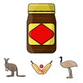 A game of cricket, an emu ostrich, a kangaroo, a popular food.Australia set collection icons in cartoon style vector Royalty Free Stock Photo