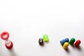 Game cubes, chips, hourglass on a white background. T