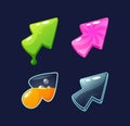 Game Cursor Icons Showcasing Sleek And Modern Designs. Funny Pointers of Green Goo, Candy, Liquid and Glass Textures Royalty Free Stock Photo