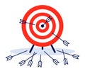 Game dart. Arrows missed hitting target mark and accurate. Multiple failed inaccurate attempts to hit archery target, shot miss. Royalty Free Stock Photo