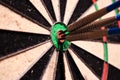 Game of darts hitting the bullseye 180 close up Royalty Free Stock Photo