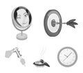 Game Darts, reflection in the mirror and other web icon in monochrome style. Cigar in ashtray, calipers in hands icons