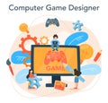 Game designer concept. Creative process of a computer video game building