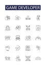 Game developer line vector icons and signs. Developer, Programmer, Coder, Designer, Animator, Artist, Writer, Concept