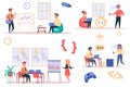 Game developer working isolated elements set. Bundle of employees analyze data, programmers write code, work on projects, gaming Royalty Free Stock Photo