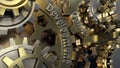 Game Developer Works on a Level Design. 3d engine gears wheels, closeup view