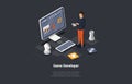 Game Development Concept. GameDev In Process Of Create And Develop New Computer Video Game Design. Digital Technology
