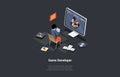 Game Development Concept. GameDev In Process Of Create And Develop New Computer Video Game Design. Digital Technology
