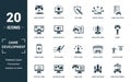 Game Development icon set. Monochrome sign collection with game concept, visual effects, rpg game, create visuals and Royalty Free Stock Photo