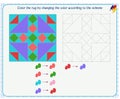 Game for the development of logical thinking. Color the rug by changing the color according to the sample