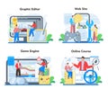 Game development online service or platform set. Creative process