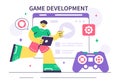 Game Development Vector Illustration Featuring Games, Digital Technology, Programming, and Coding for the Technical Aspects Royalty Free Stock Photo