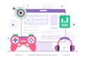Game Development Vector Illustration Featuring Games, Digital Technology, Programming, and Coding for the Technical Aspects Royalty Free Stock Photo