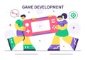 Game Development Vector Illustration Featuring Games, Digital Technology, Programming, and Coding for the Technical Aspects Royalty Free Stock Photo