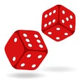 Game dice in flight. Casino dice, icon, isolated on white, 3d object, red. Casino gambling Royalty Free Stock Photo