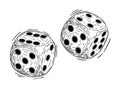 Game dice in flight. Sketch. Dice vector design isolated on white. Two dice casino gambling template concept.