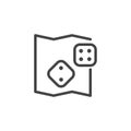 Game dice icon. Entertainment zone, lounge, casino, board games label. Recreation area in hotel, hostel, shopping center