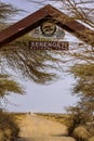 Game drive on dirt road with Safari car in Serengeti National Park in beautiful landscape scenery, Tanzania, Africa