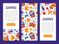 Game and Entertainment Object Web Design with Gamepad, Arcade and Cards Vector Template