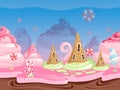 Game fantasy landscape. Seamless background with delicious dessert food candy caramel chocolate biscuits vector