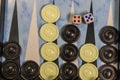 Game field in a backgammon with dice and checkers Royalty Free Stock Photo