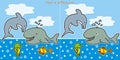 Game, find eight differences, sea animals, eps.