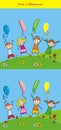 Game, find five difference, kids and balloons, Royalty Free Stock Photo