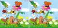 Game, find ten differences, insect on meadow, eps.