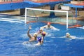 Game in front of goal in match on water polo Royalty Free Stock Photo