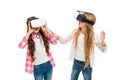 Game and fun. Girls interact cyber reality. Play cyber game and study. Modern education. Alternative education Royalty Free Stock Photo