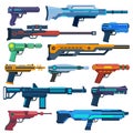 Game futuristic blasters. Space aliens laser, space blasters, guns and rifles for children playing vector illustration