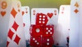 Game Gambling Red Dices and Poker Cards Royalty Free Stock Photo