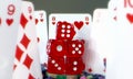 Game Gambling Red Dices and Poker Cards Royalty Free Stock Photo